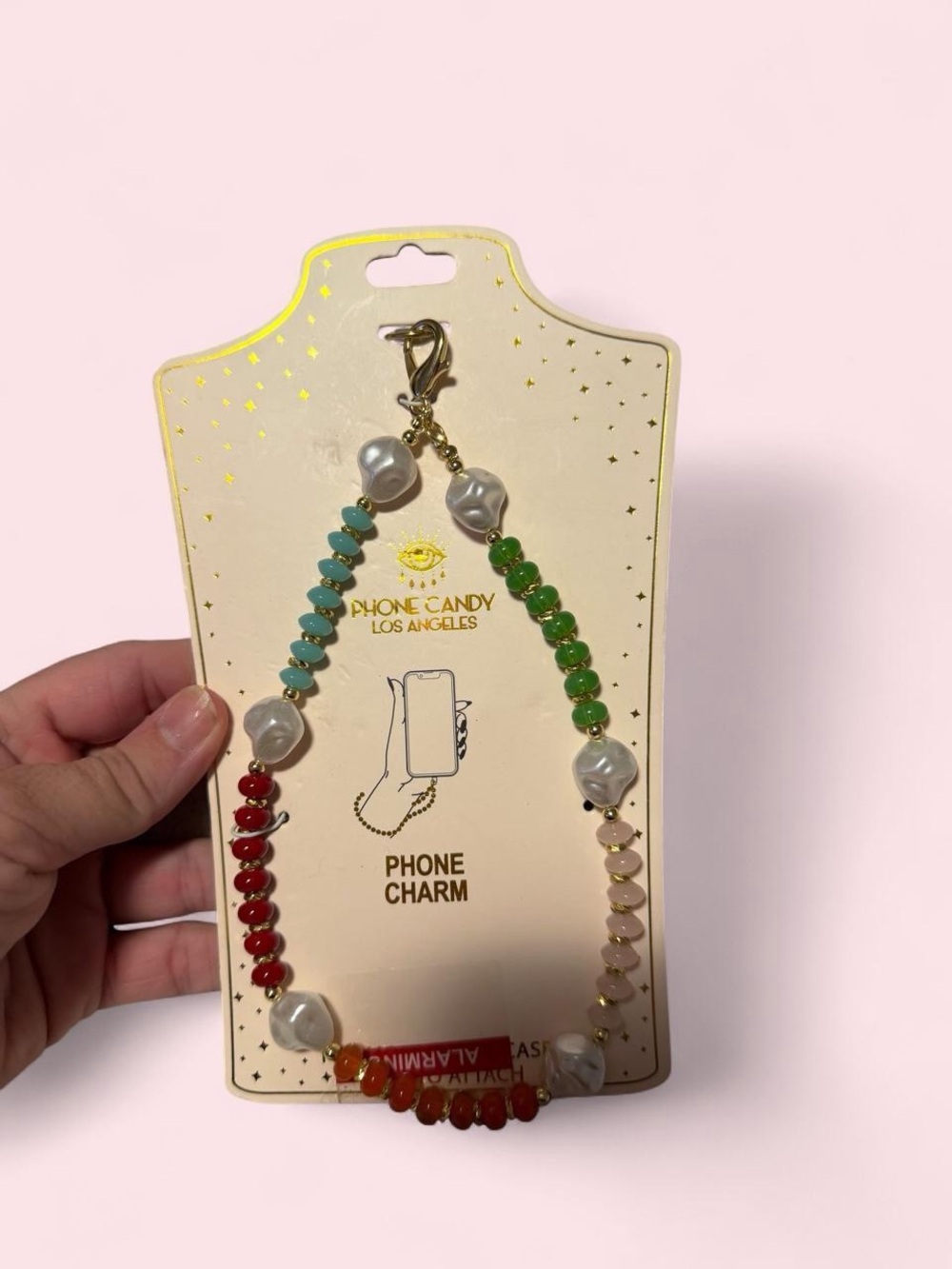 Source Unknown Multicolor Beaded Phone Charm with Gold Clasp